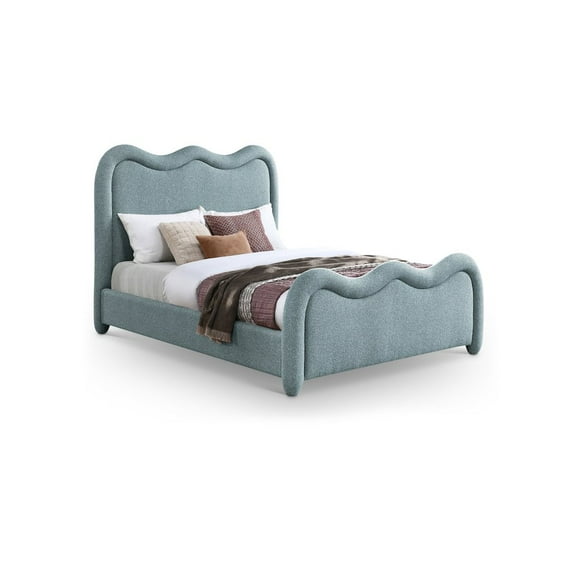Meridian Furniture Gavin Blue Chenille Fabric Queen Bed