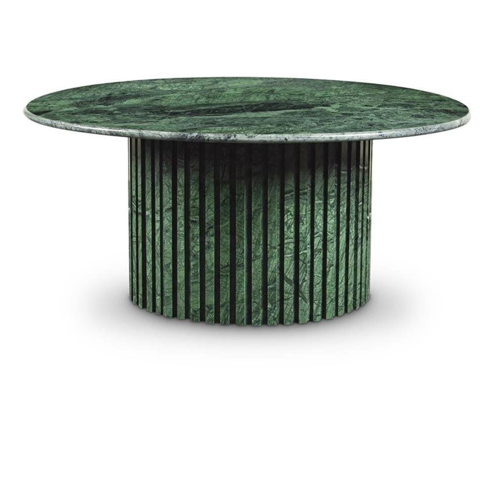 Genoa Green Marble Round Coffee Table with Fluted Base