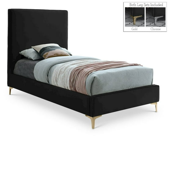 Meridian Furniture Geri Black Velvet Twin Bed with Gold and Chrome Legs Included