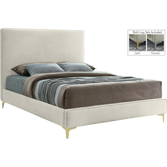 Meridian Furniture Geri Cream Velvet Queen Bed with Gold & Chrome Legs Included