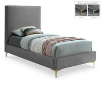 Meridian Furniture Geri Gray Velvet Twin Bed with Gold and Chrome Legs Included