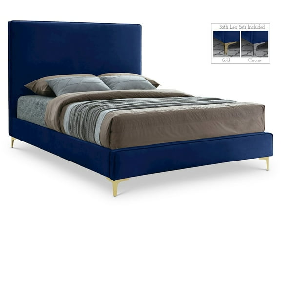 Meridian Furniture Geri Navy Velvet King Bed with Gold and Chrome Legs Included