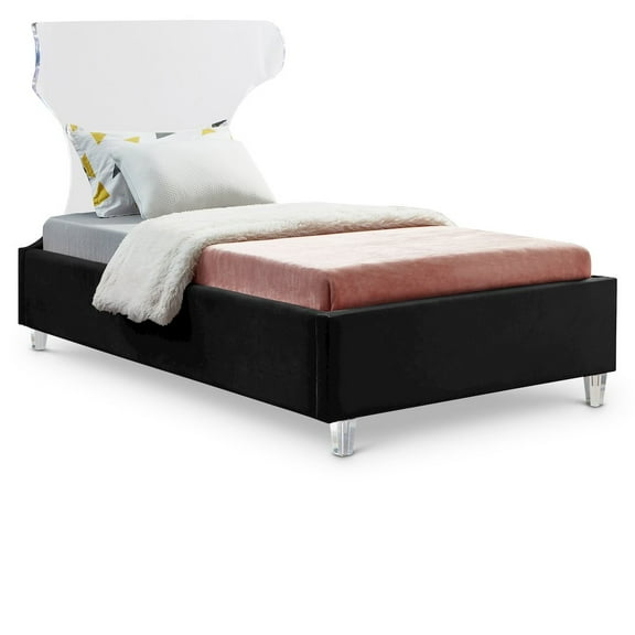 Meridian Furniture Ghost Black Velvet Twin Bed with Acrylic Headboard and Legs