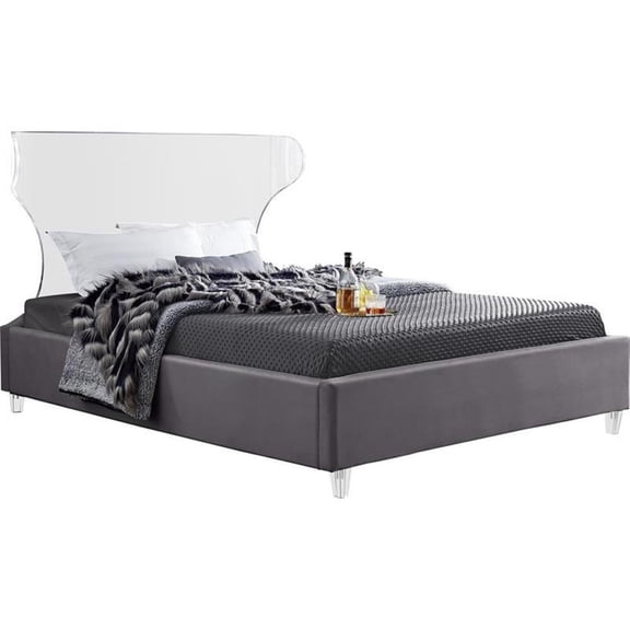 Meridian Furniture Ghost Gray Velvet Full Bed