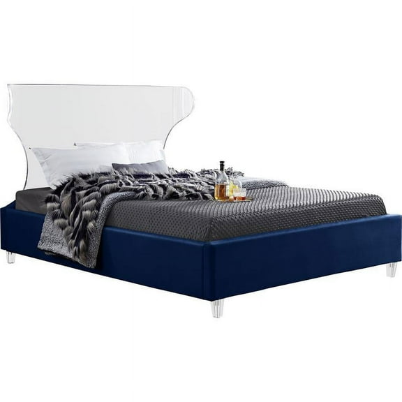Meridian Furniture Ghost Navy Velvet Full Bed