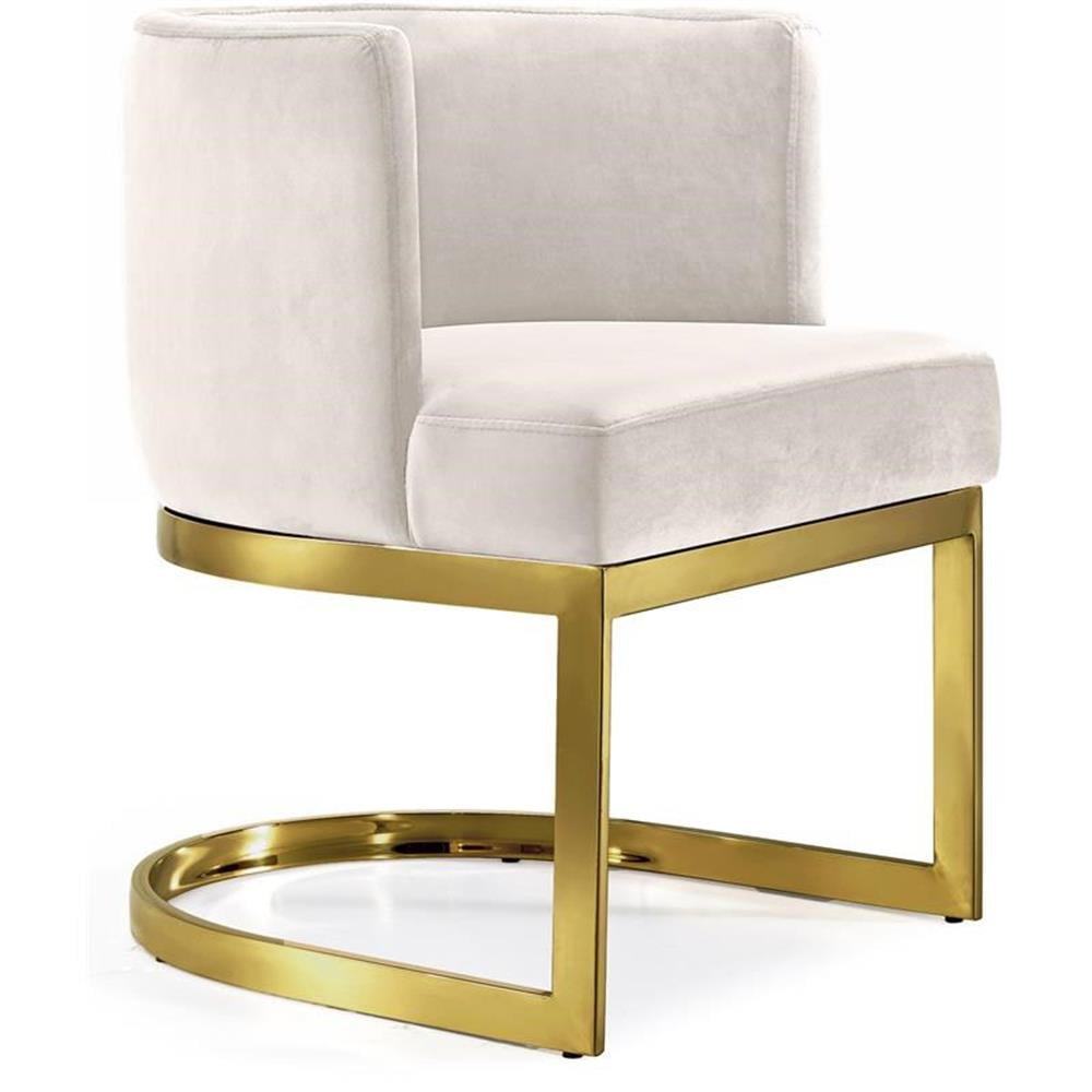 Beige Velvet Barrel Dining Chair with Gold Metal Base
