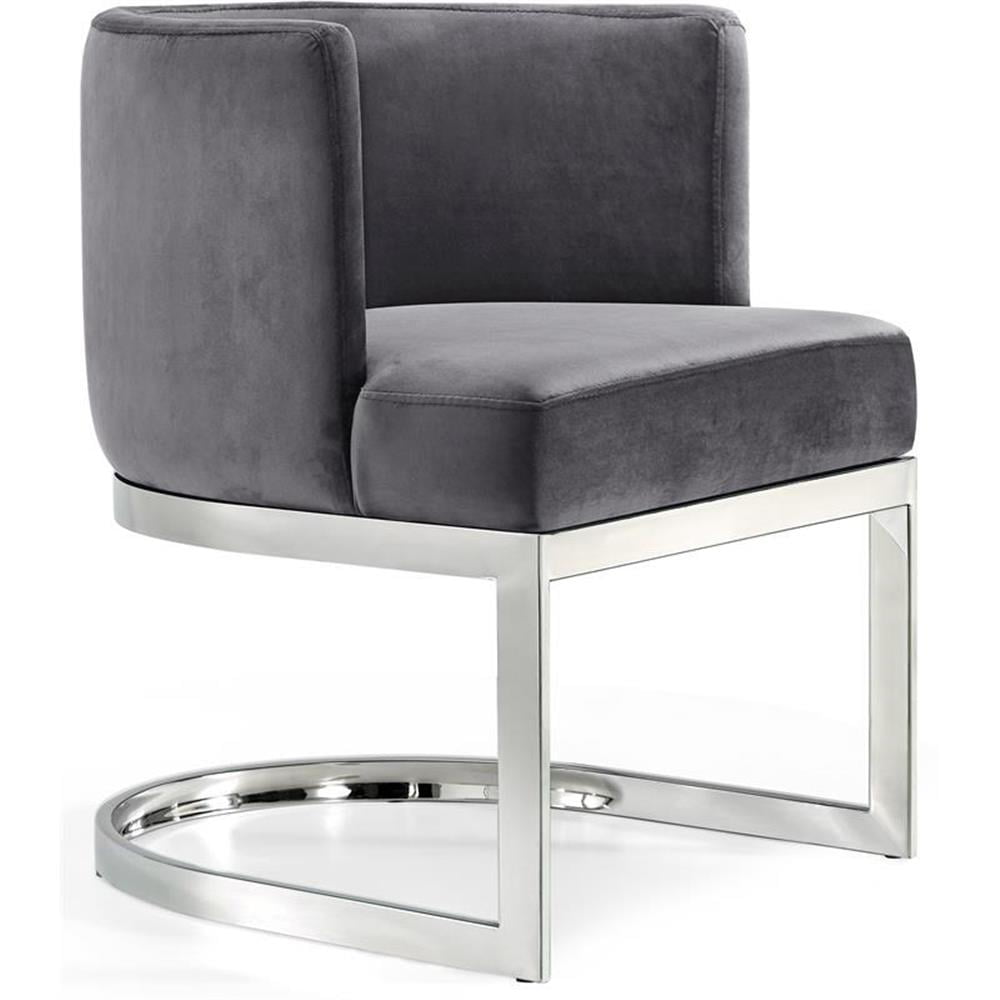 Gianna Gray Velvet Upholstered Arm Chair with Chrome Base