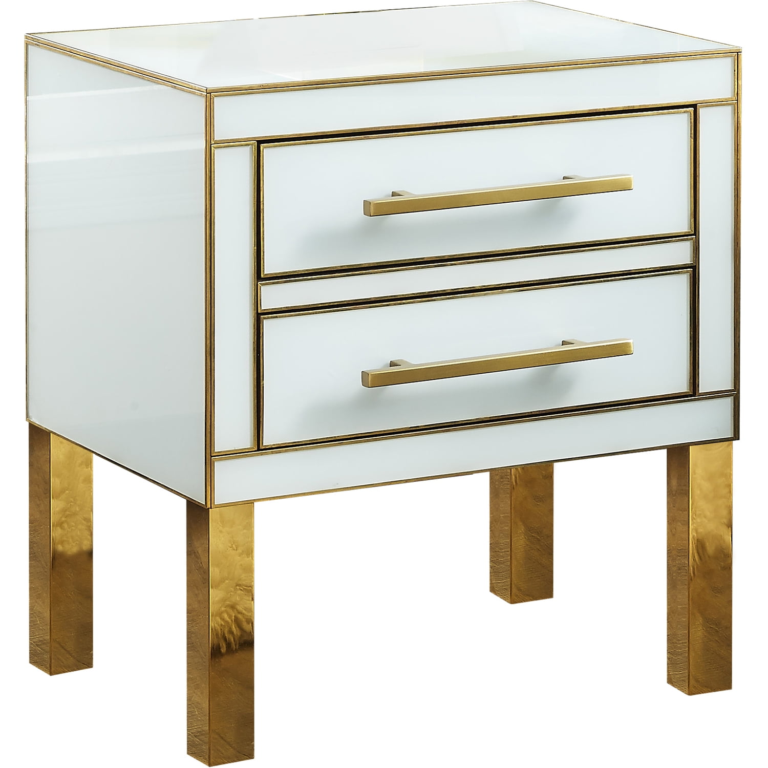 Regal White Lacquer and Gold Metal Side Table with Storage