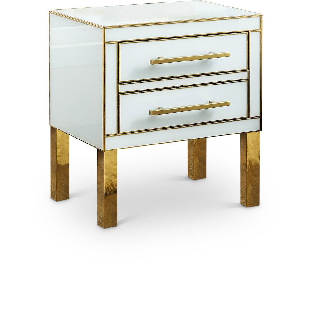 Regal White Lacquer and Gold Metal Side Table with Storage
