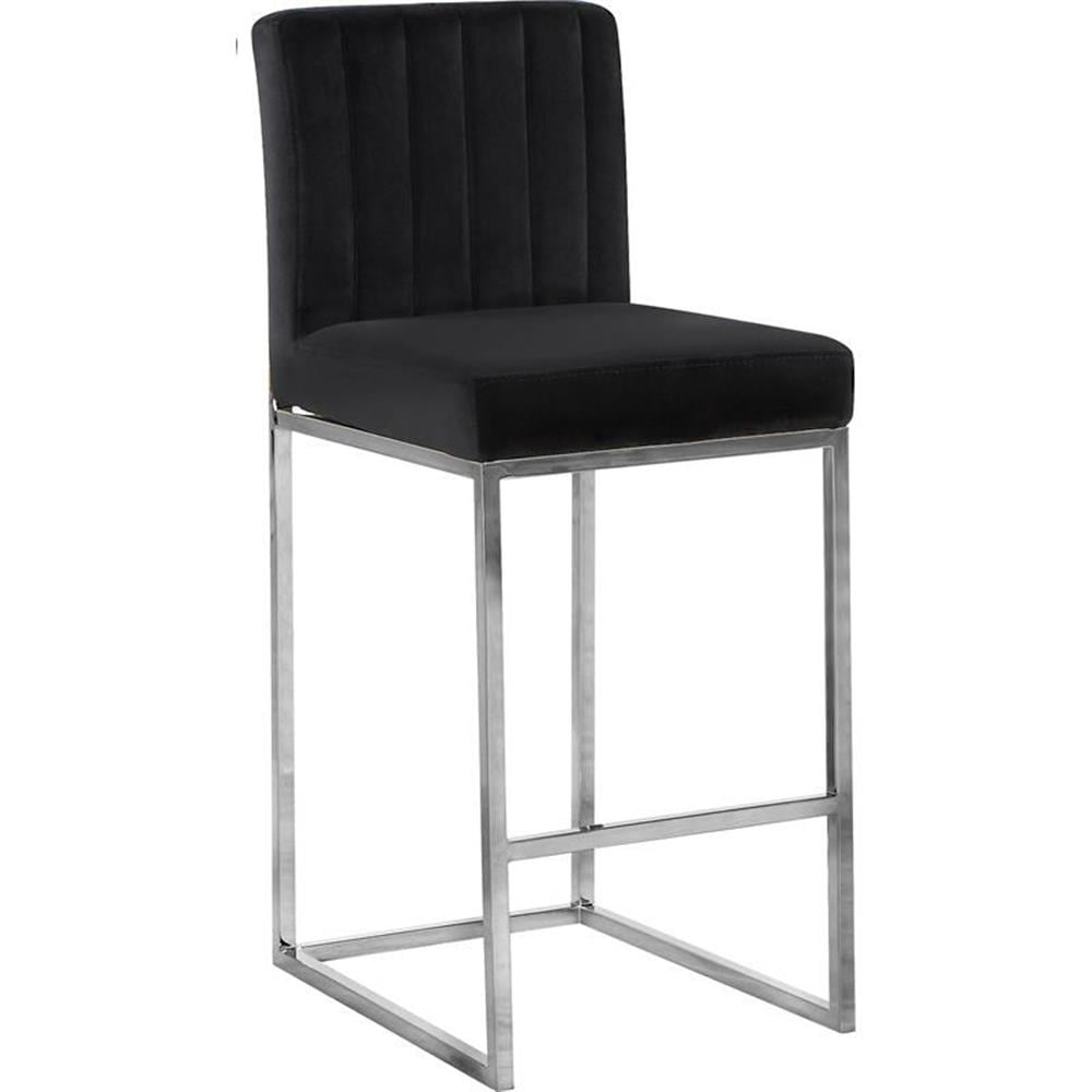 Giselle 37.5" Black Velvet and Chrome Bar Stool
