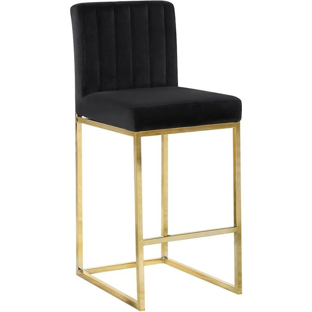 Luxurious 26" Black Velvet Counter Stool with Gold Metal Frame