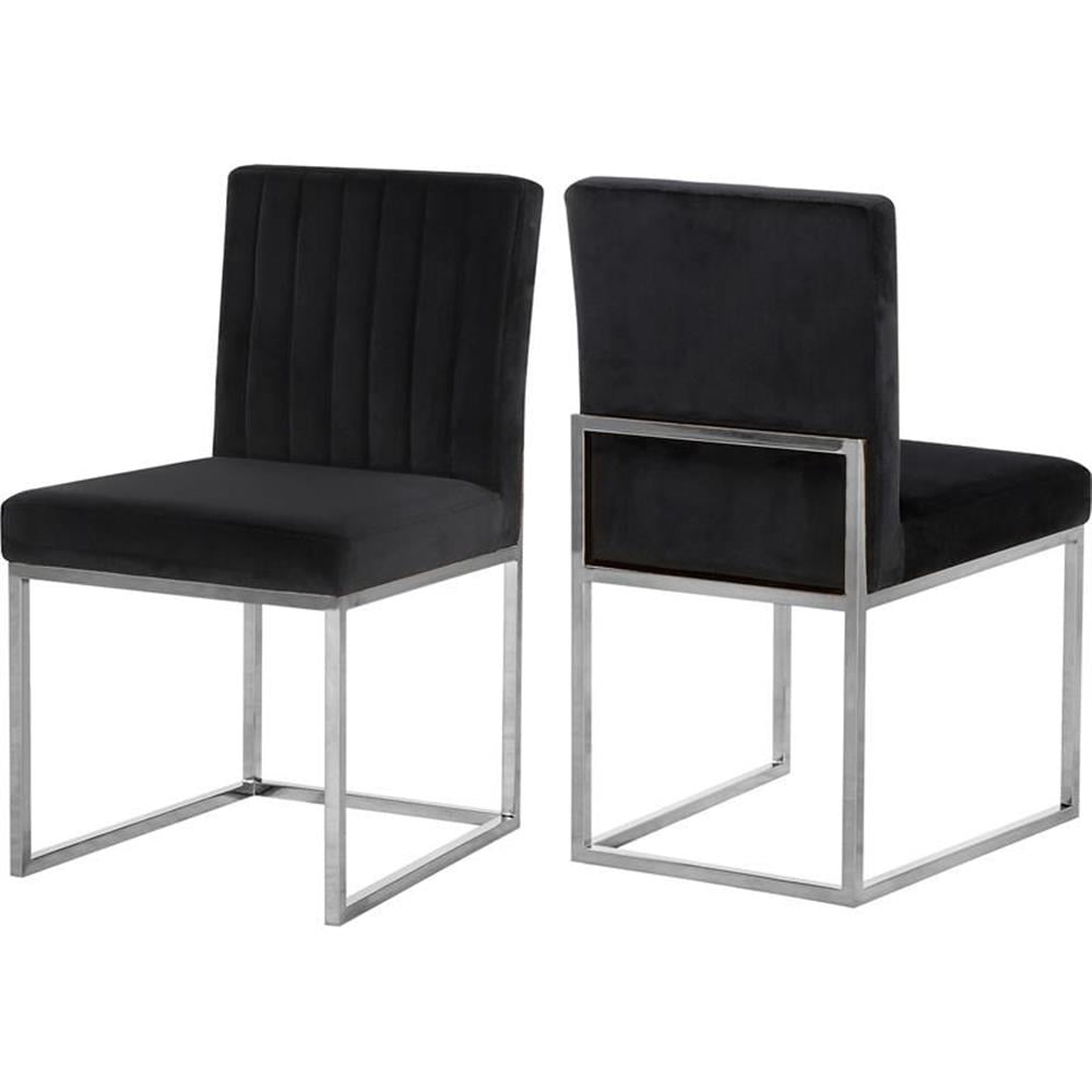 Posh Black Velvet Upholstered Side Chair with Chrome Finish
