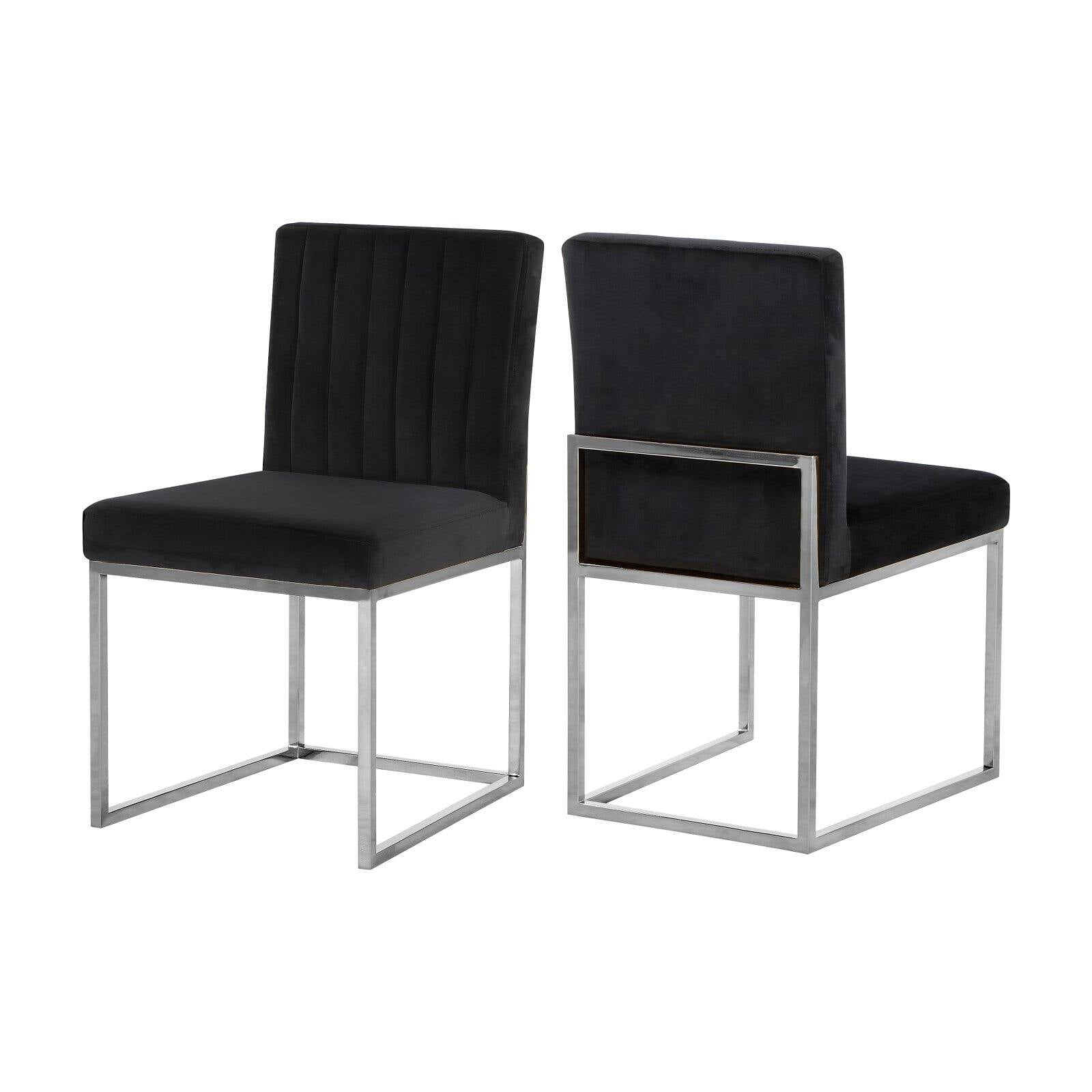 Posh Black Velvet Upholstered Side Chair with Chrome Finish