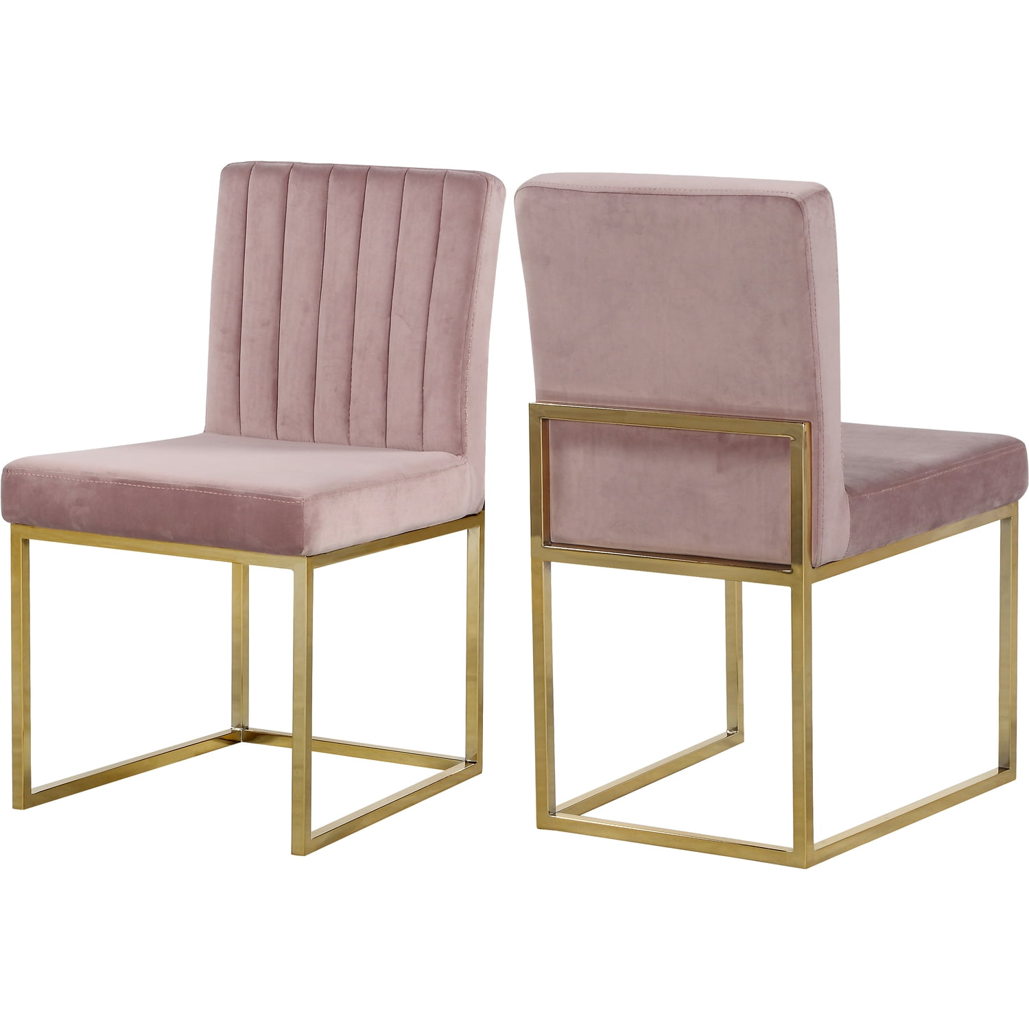 Luxurious Pink Velvet Upholstered Side Chair with Gold Metal Frame