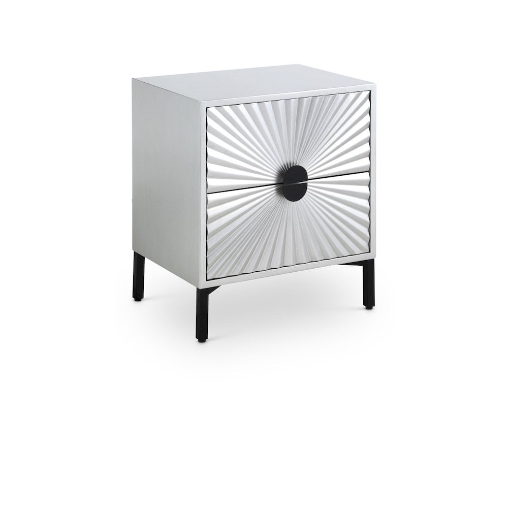Glitz Antique Silver and Matte Black Side Table with Storage