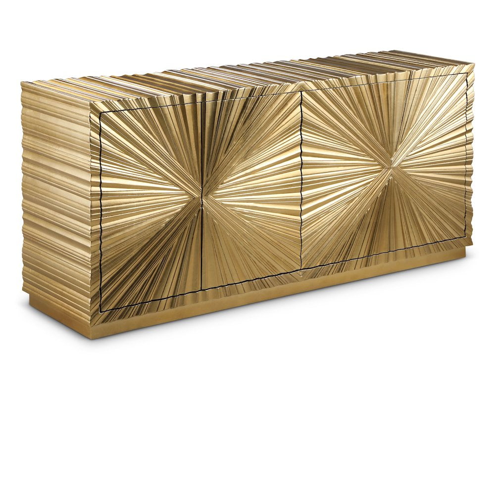 Golda 66" Glamorous Gold Leaf Hand-Carved Sideboard Buffet