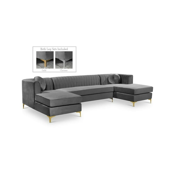 Meridian Furniture Graham 3pc Velvet Sectional in Gray