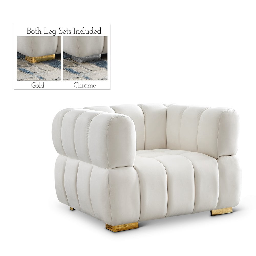 Gwen Contemporary Cream Velvet Chair with Chrome or Gold Legs