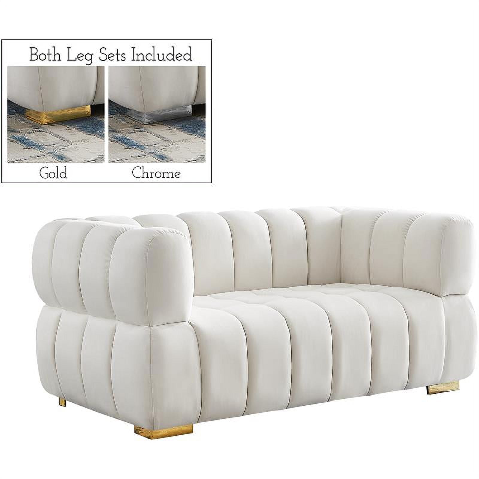 Elegant Cream Velvet Tufted Loveseat with Solid Wood Frame