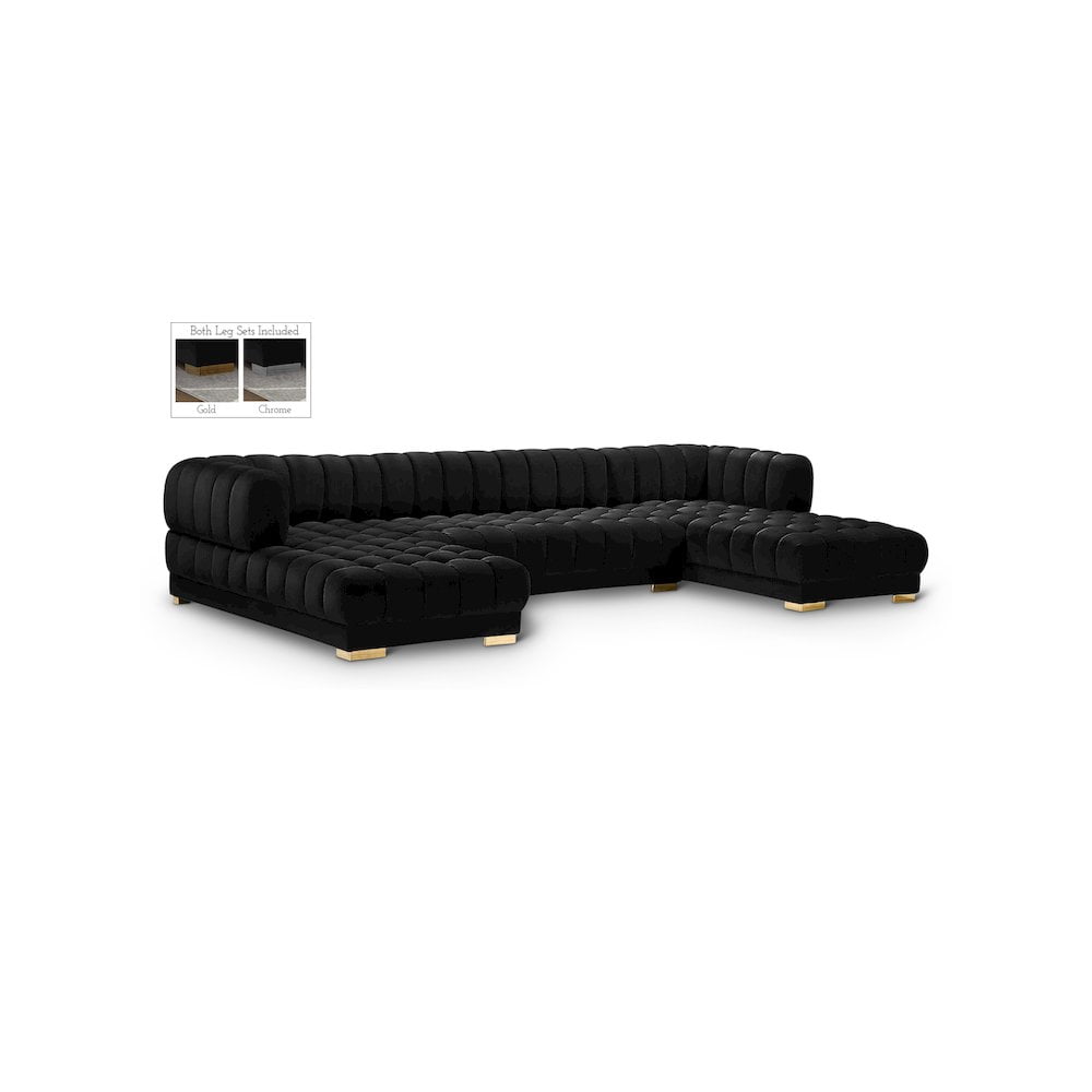 Gwen Black Velvet Tufted 3-Piece Sectional Sofa