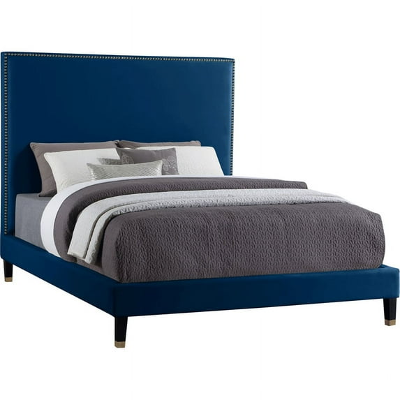 Meridian Furniture Harlie Navy Velvet Full Bed