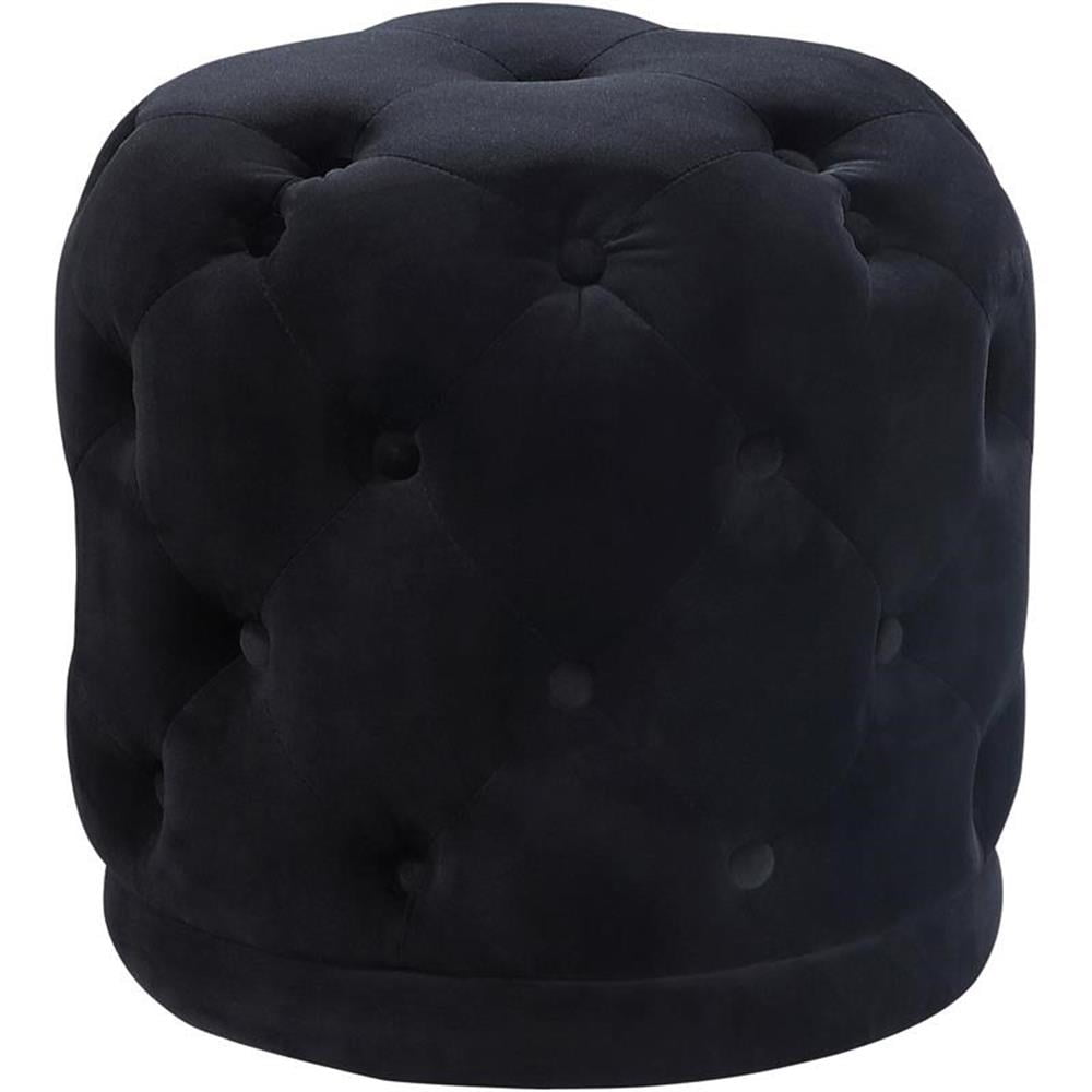 Harper 18'' Black Velvet Round Tufted Pouf Ottoman