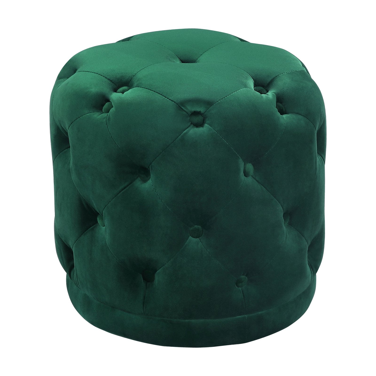 Harper Luxe Green Velvet Tufted Round Pouf, 18"x17"