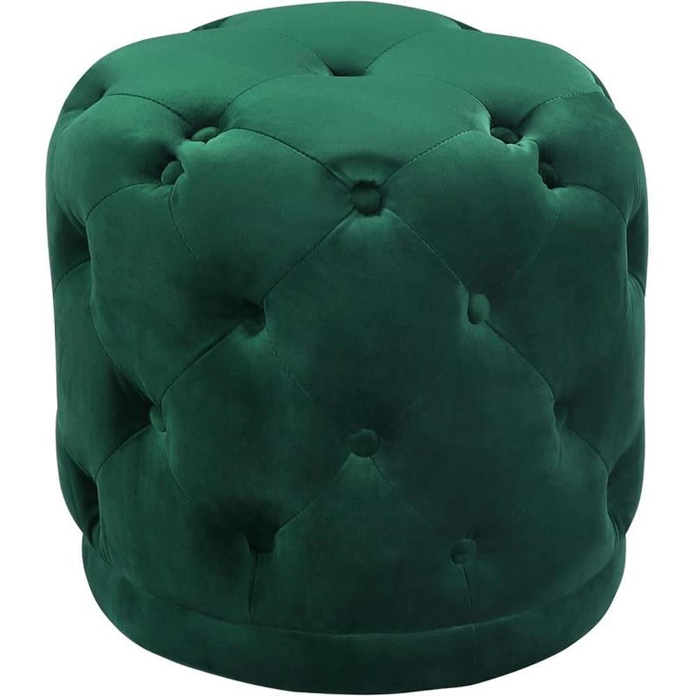 Harper Luxe Green Velvet Tufted Round Pouf, 18"x17"