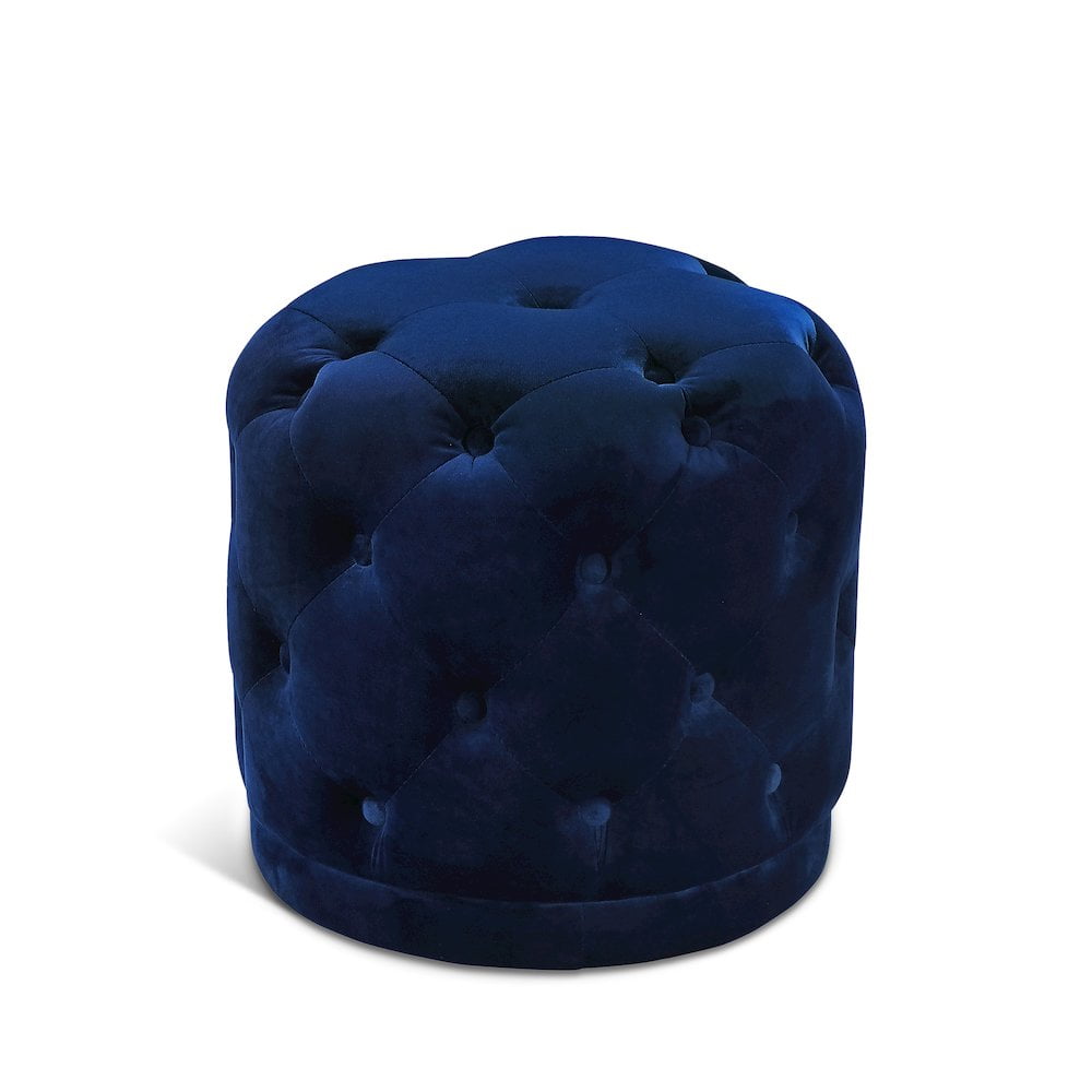 Harper Luxe Navy Velvet Tufted Round Pouf Ottoman