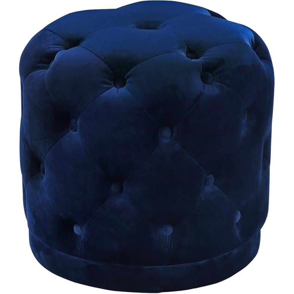 Harper Luxe Navy Velvet Tufted Round Pouf Ottoman