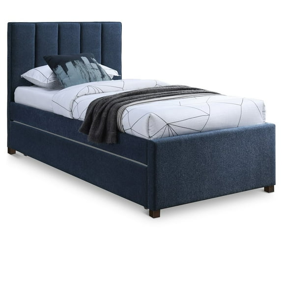 Meridian Furniture Harper Navy Linen Textured Fabric Twin Trundle Bed