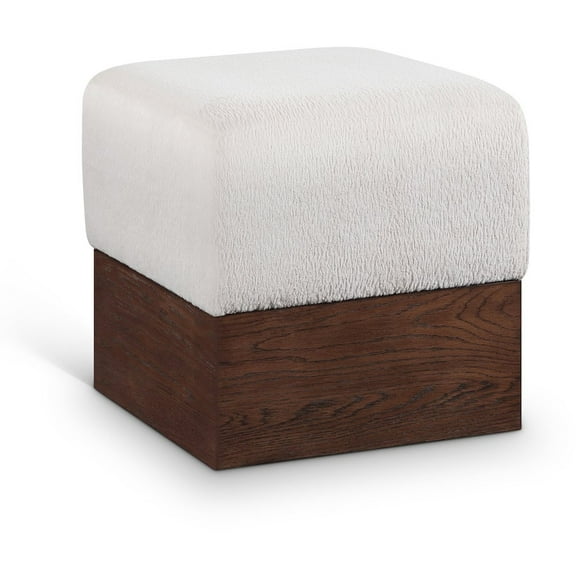Meridian Furniture Havre Beige Velour Fur Fabric Ottoman/Stool