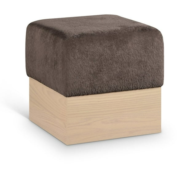 Meridian Furniture Havre Brown Velour Fur Fabric Ottoman/Stool