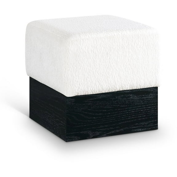 Meridian Furniture Havre Cream Velour Fur Fabric Ottoman/Stool