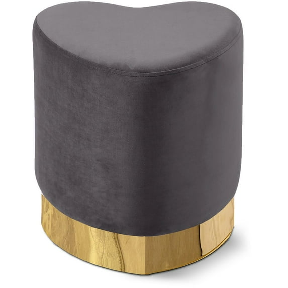 Meridian Furniture Heart Contemporary Velvet Ottoman/Stool in Gray