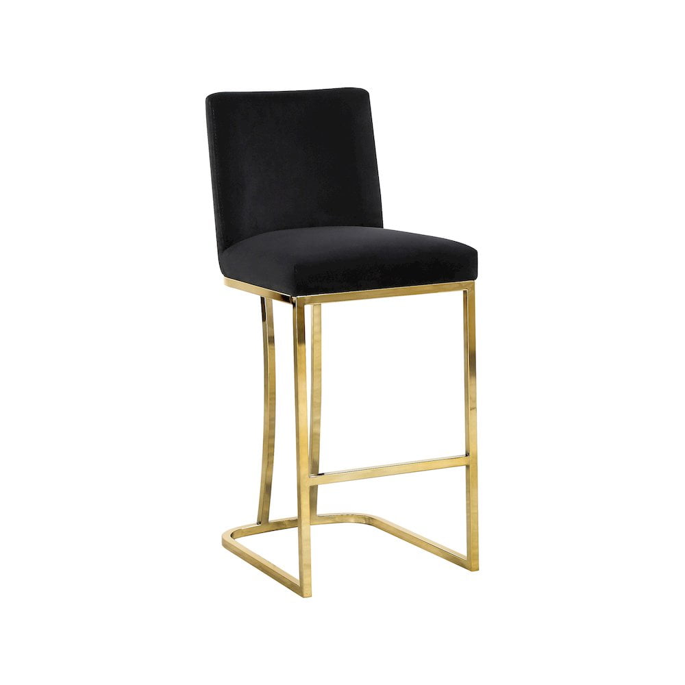 Heidi Black Velvet and Gold Metal Counter Stool