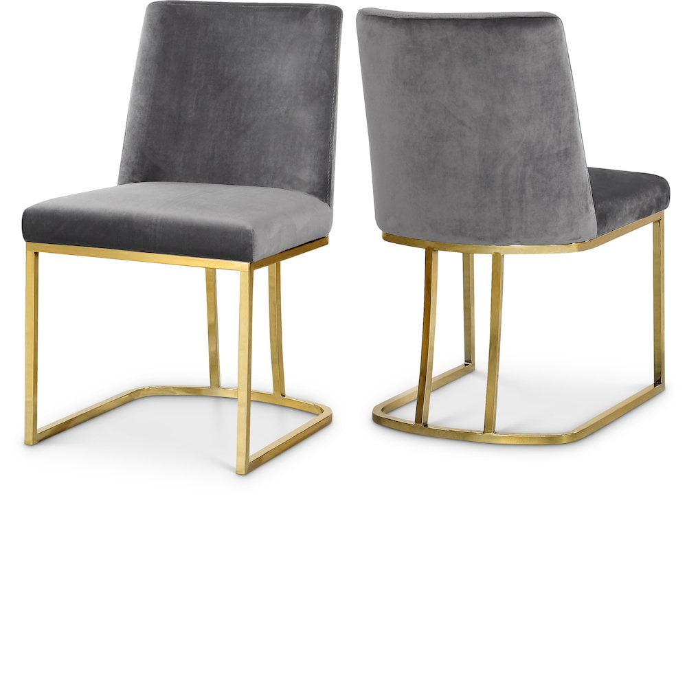 Luxe Gray Velvet Upholstered Side Chair with Gold Metal Frame