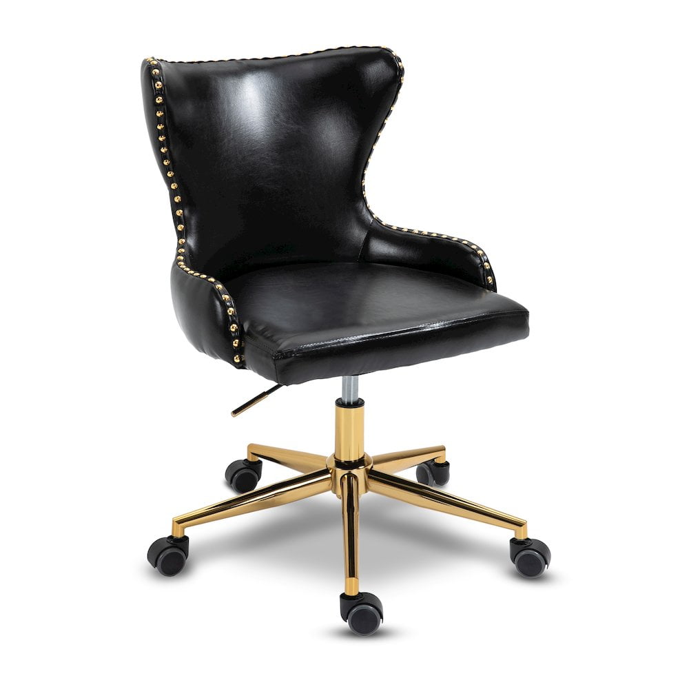 Hendrix Black Faux Leather Office Chair with Gold Base