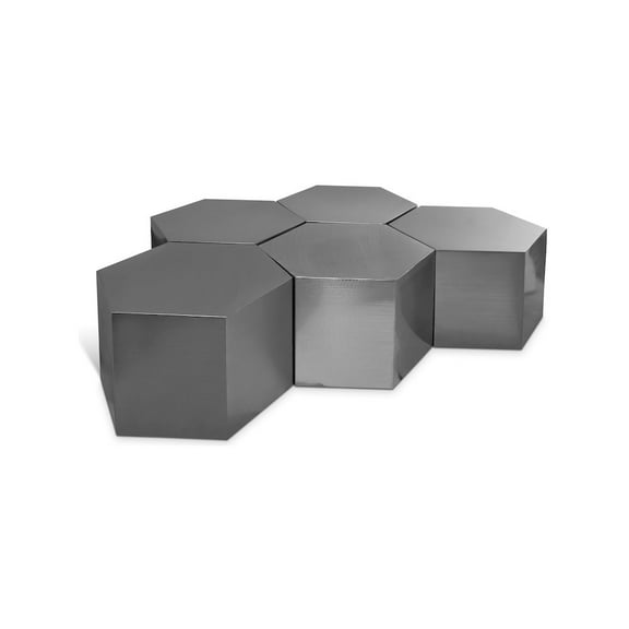 Meridian Furniture Hexagon Brushed Chrome 5 Piece Modular Coffee Table