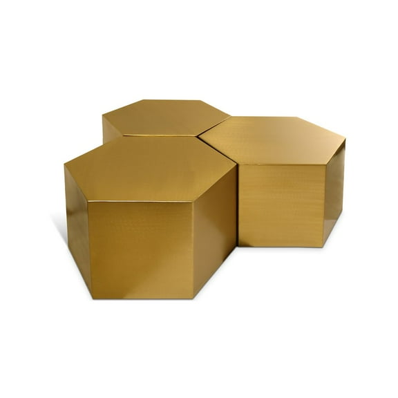 Meridian Furniture Hexagon Brushed Gold 3 Piece Modular Coffee Table