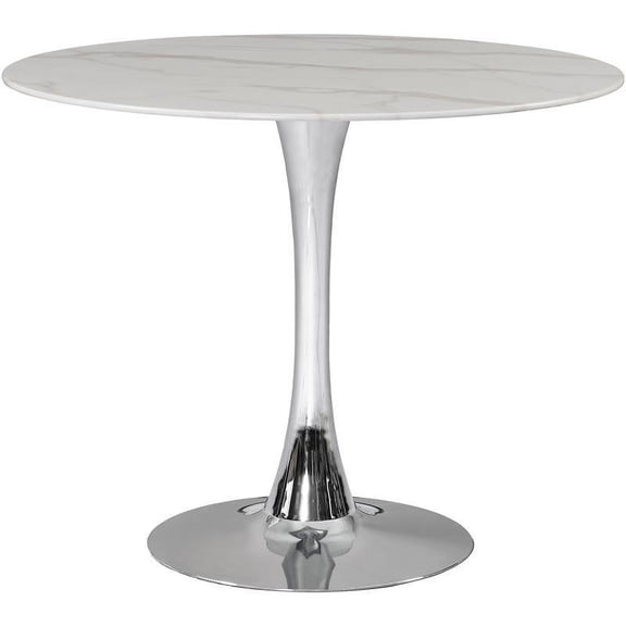 Meridian Furniture Holly 36" Round Faux Marble Top Dining Table with Chrome Base