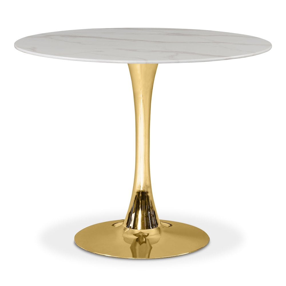 36" Round White Marble Dining Table with Gold Pedestal Base