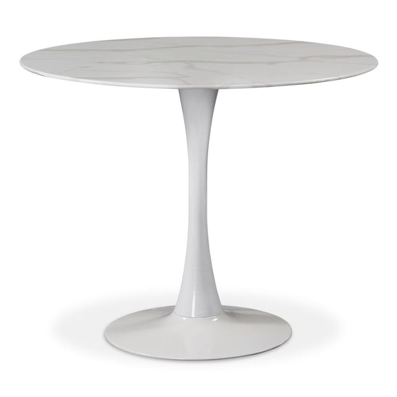 Meridian Furniture Holly 36" Round Faux Marble Top Dining Table with White Base