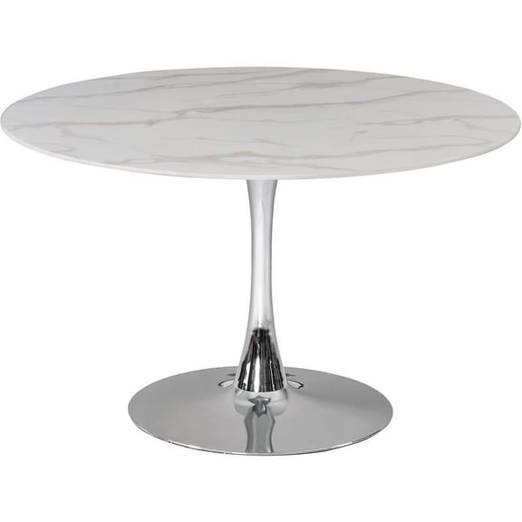Meridian Furniture Holly 48" Round Faux Marble Top Dining Table with Chrome Base