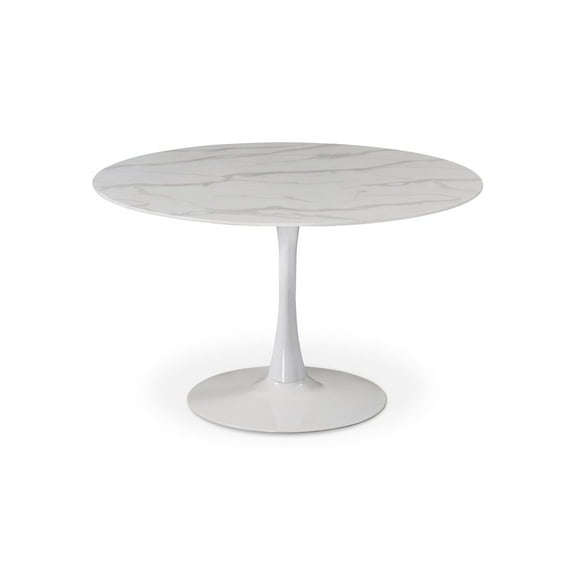 Meridian Furniture Holly 48" Round Faux Marble Top Dining Table with White Base