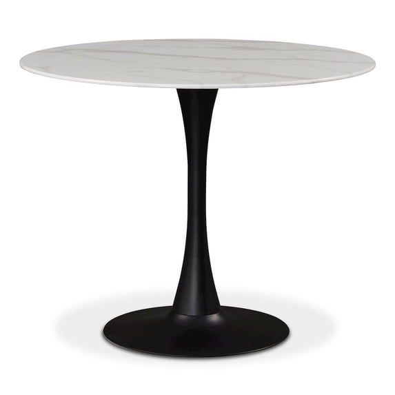 Meridian Furniture Holly Round Faux Marble Dining Table with Matte Black Base