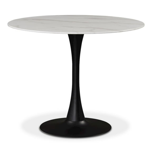 Meridian Furniture Holly Round Faux Marble Dining Table with Matte Black Base