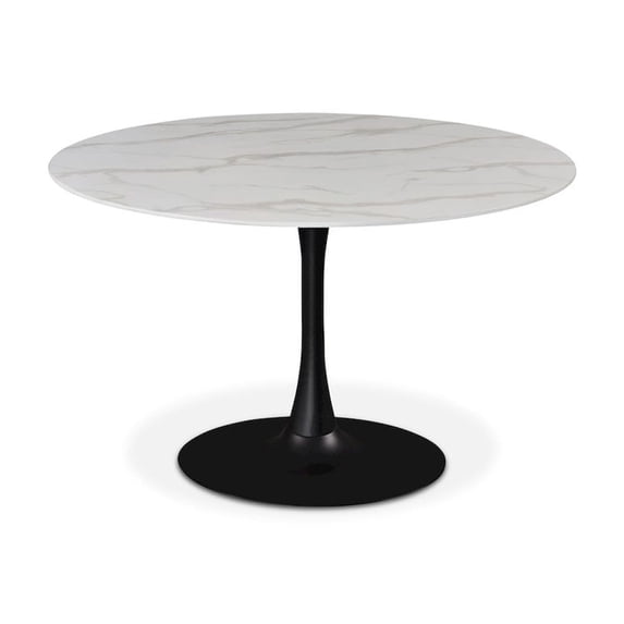 Meridian Furniture Holly Round Faux Marble Dining Table with Matte Black Base
