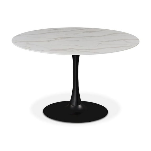 Meridian Furniture Holly Round Faux Marble Dining Table with Matte Black Base