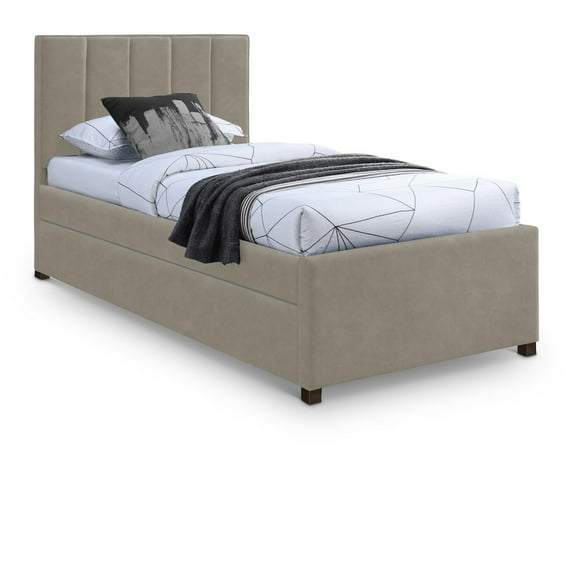 Meridian Furniture Hudson Beige Faux Leather Twin Trundle Bed